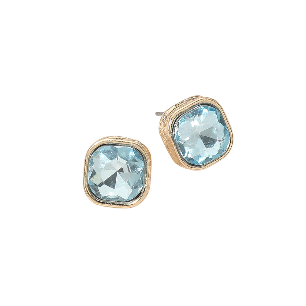 Madeline Love Aqua Cushion Cut Square Stone Stud Earrings - desc