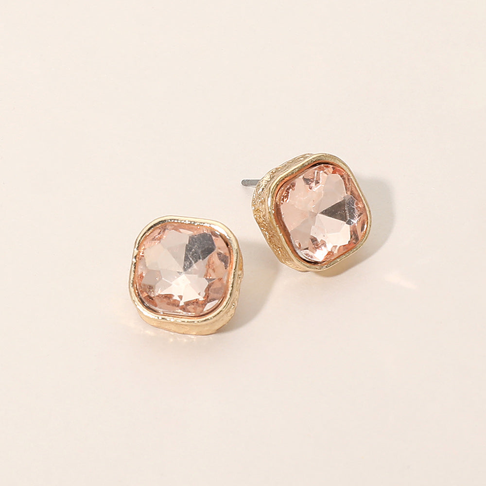 Madeline Love Peach Cushion Cut Square Stone Stud Earrings