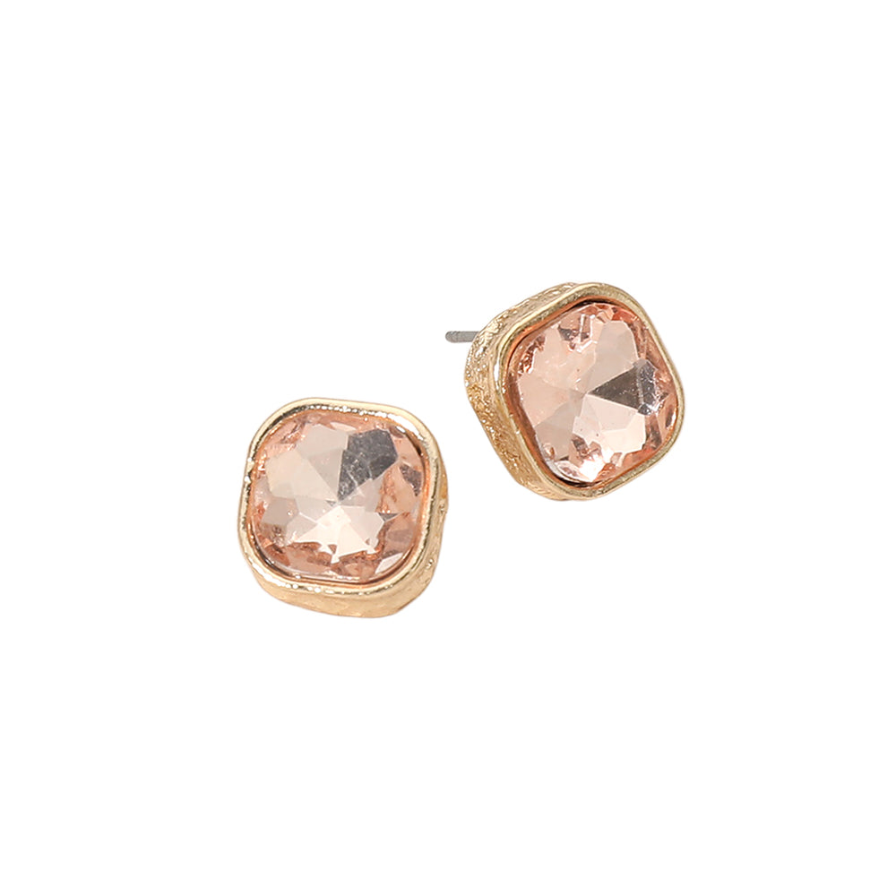 Madeline Love Peach Cushion Cut Square Stone Stud Earrings - desc