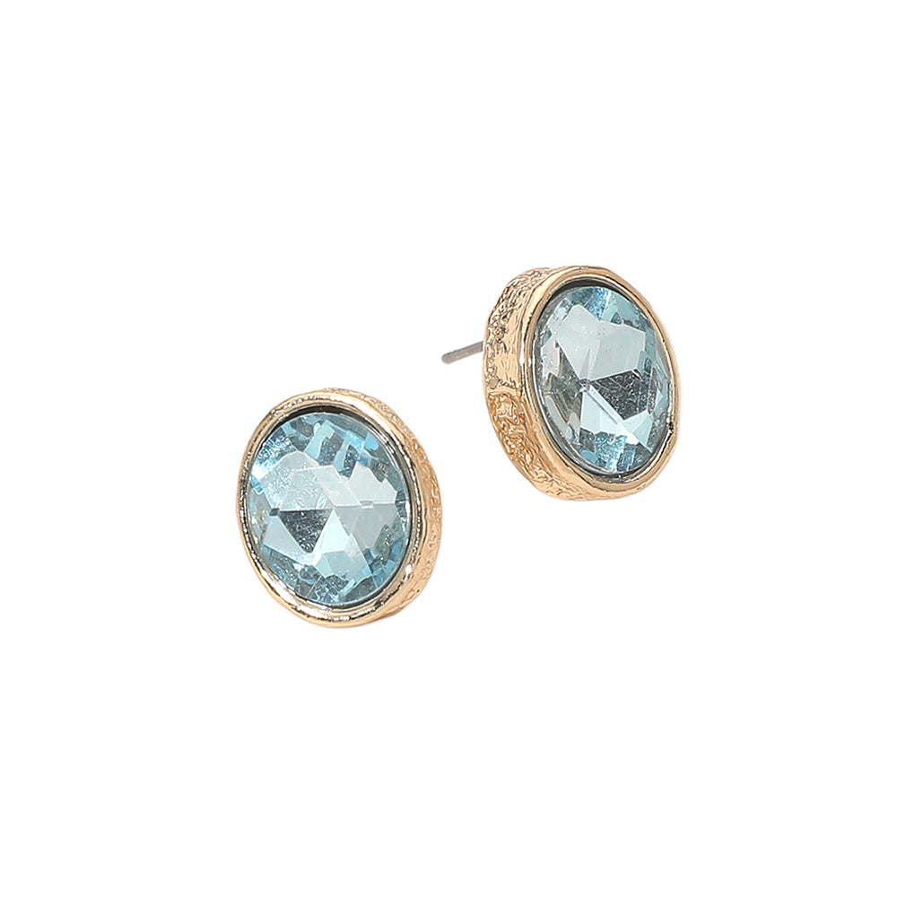 Madeline Love Aqua Cushion Cut Oval Stone Stud Earrings - desc