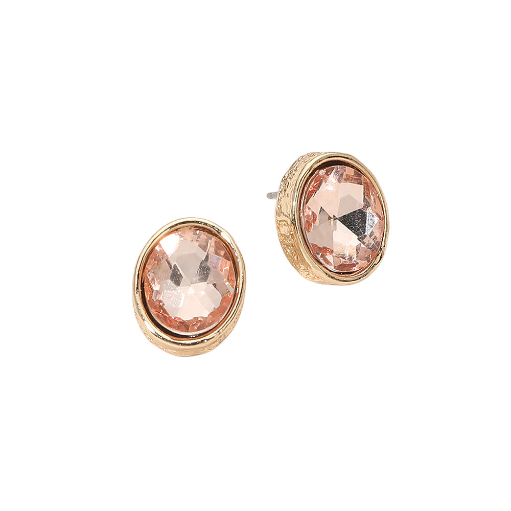 Madeline Love Peach Cushion Cut Oval Stone Stud Earrings - desc