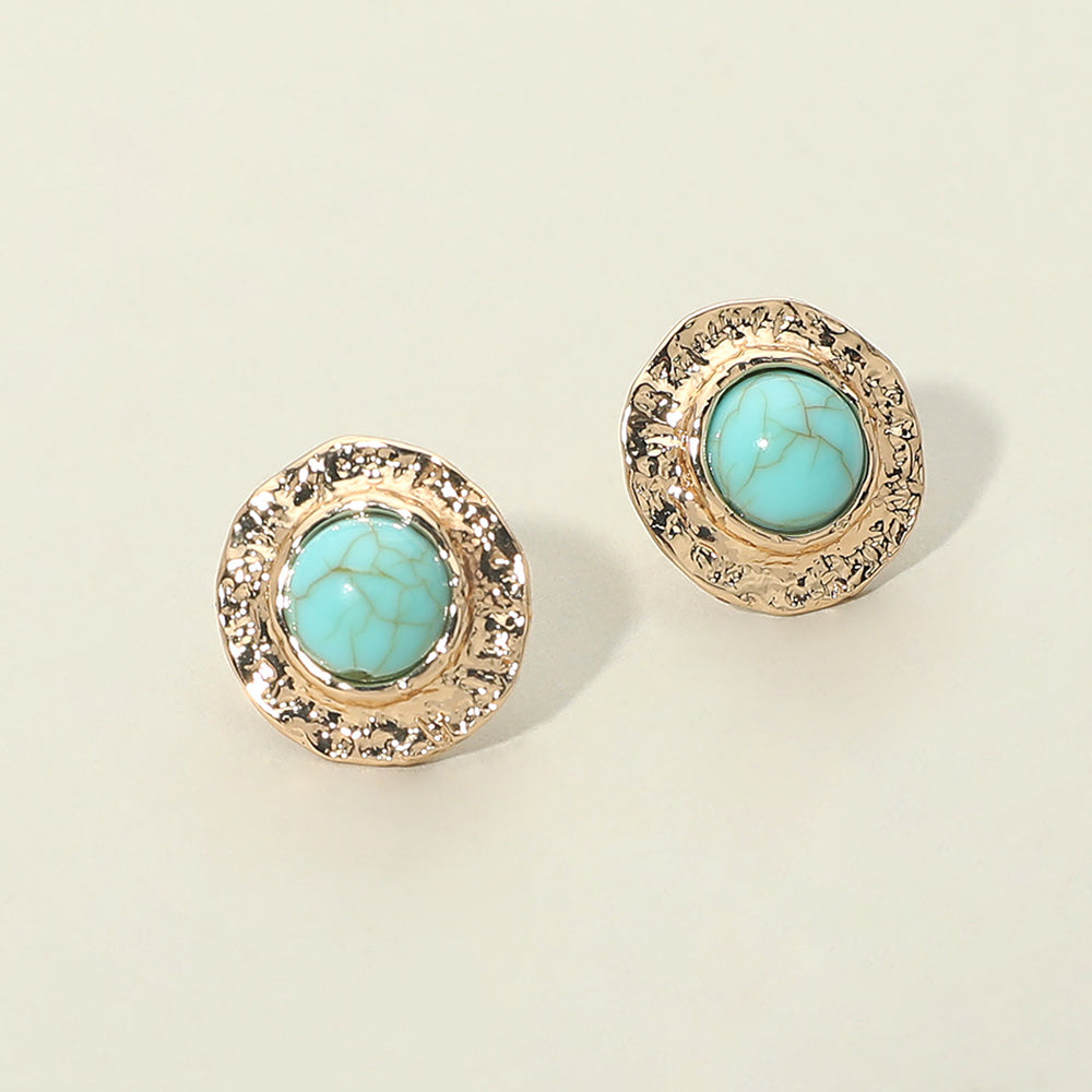 Madeline Love Turquoise Stone Accent Textured Metal Frame Stud Earrings