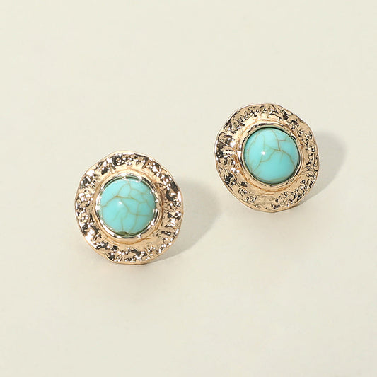 Madeline Love Turquoise Stone Accent Textured Metal Frame Stud Earrings