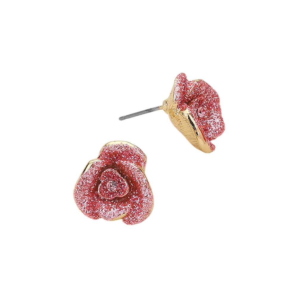 Glittered Rose Stud Earrings