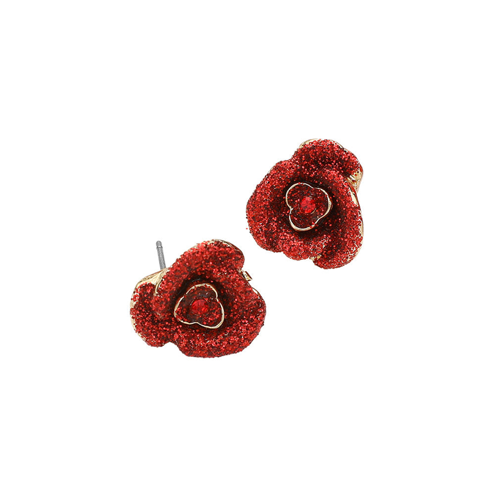 Glittered Rose Stud Earrings