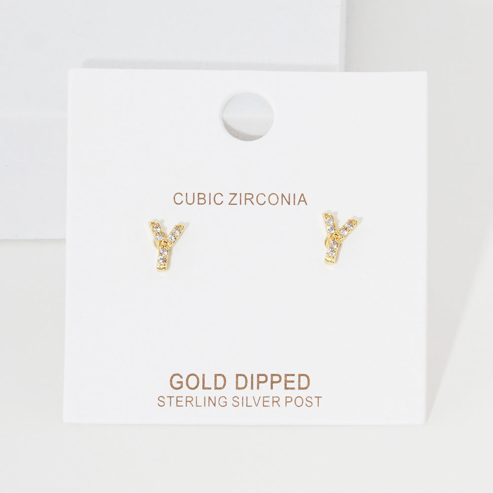 Madeline Love Gold, ~Y~ -Y- Cubic Zirconia Initial Monogram Stud Earrings
