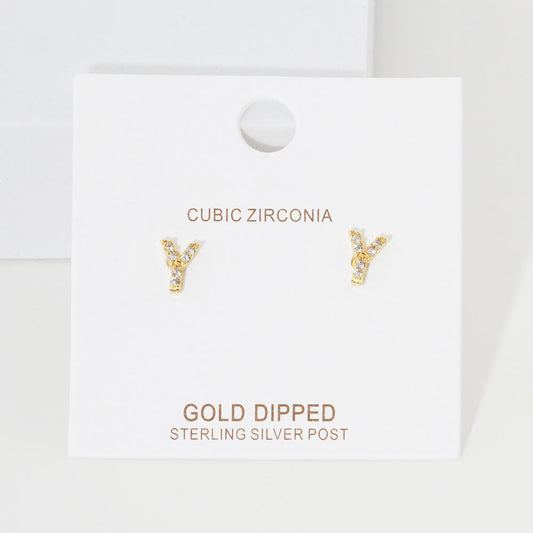 Madeline Love Gold, ~Y~ -Y- Cubic Zirconia Initial Monogram Stud Earrings