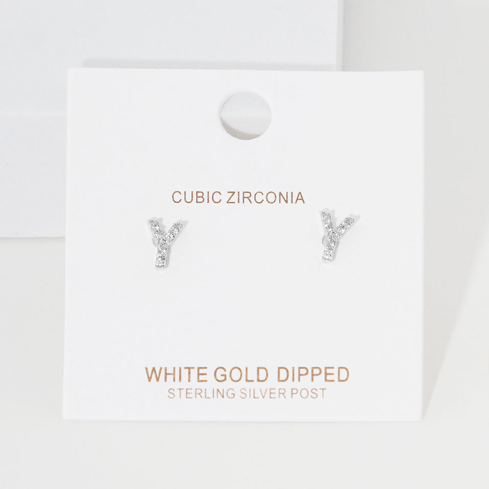 Madeline Love Rhodium, ~Y~ -Y- Cubic Zirconia Initial Initial Monogram Stud Earrings