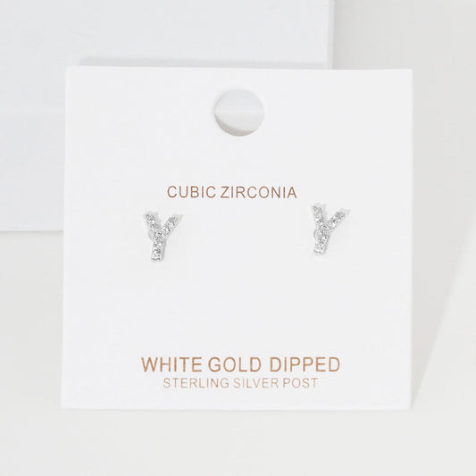 Madeline Love Rhodium, ~Y~ -Y- Cubic Zirconia Initial Initial Monogram Stud Earrings