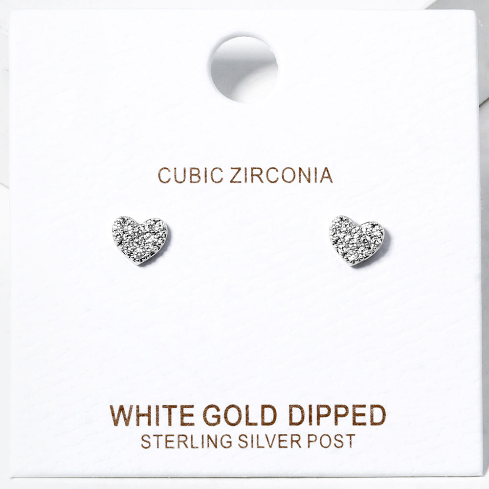 White Gold Dipped CZ Stone Paved Stud Earrings