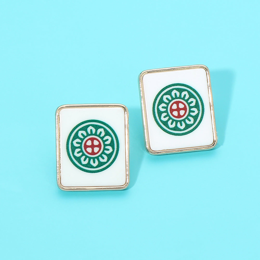 Madeline Love Gold, White Mahjong Tile Stud Earrings