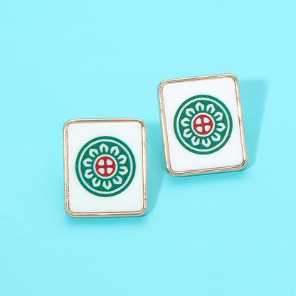 Madeline Love Gold, White Mahjong Tile Stud Earrings