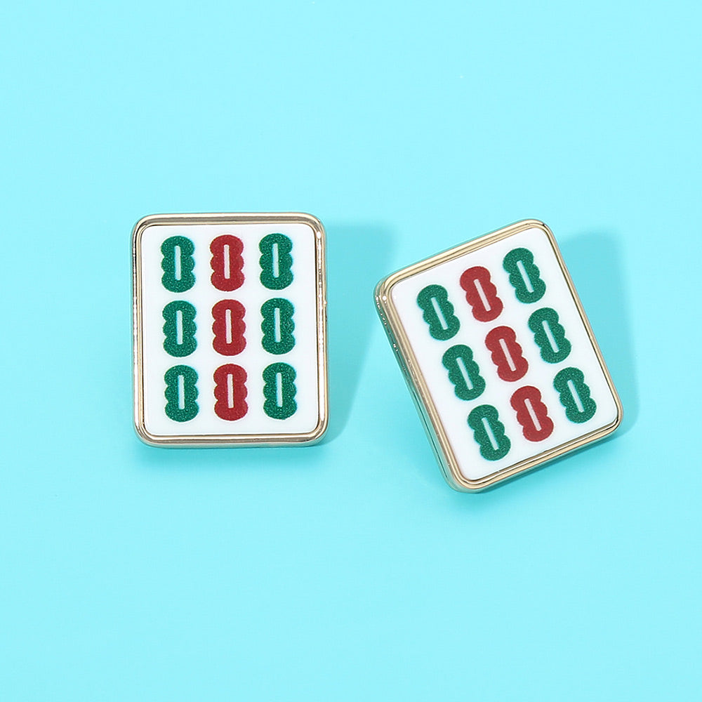Madeline Love Gold, White Mahjong Tile Stud Earrings
