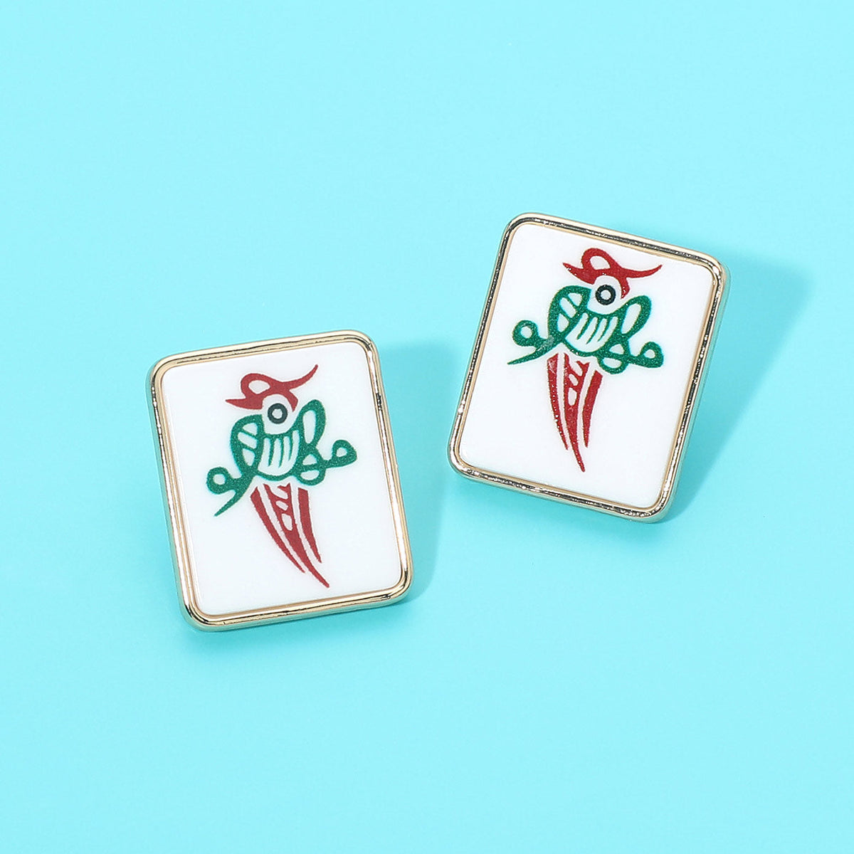 Madeline Love Gold, White Mahjong Tile Stud Earrings