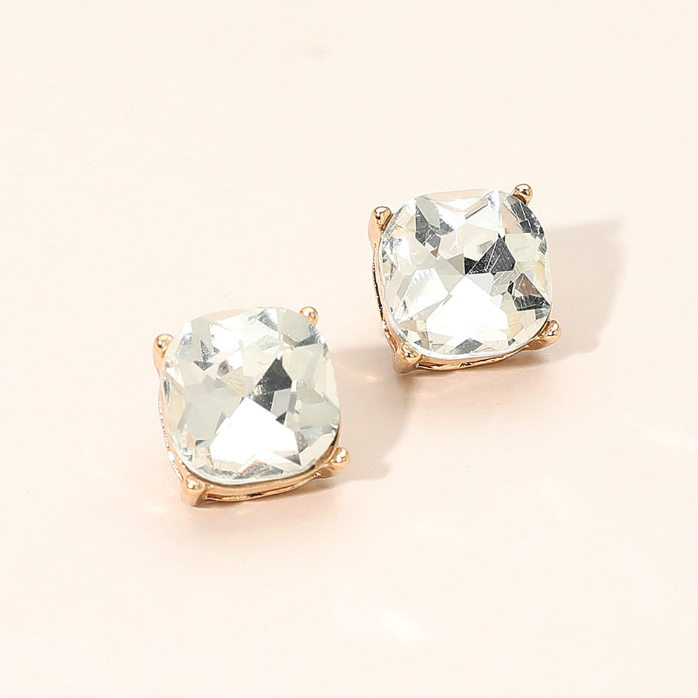 Madeline Love Clear, Gold Square Cushion Stud Earrings