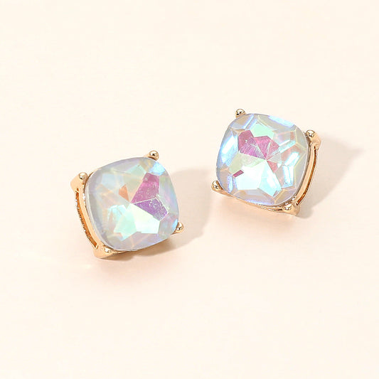 Madeline Love Gold, Gray Square Cushion Stud Earrings