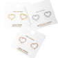 Gold Dipped CZ Stone Paved Open Heart Stud Earrings combine elegant design with expert craftsmanship. Featuring a delicate open heart shape encrusted with sparkling cubic zirconia stones, they offer a refined sparkle that enhances any outfit. The gold-dipped finish ensures lasting shine and durability, making these earrings a sophisticated choice for everyday wear or special occasions. 