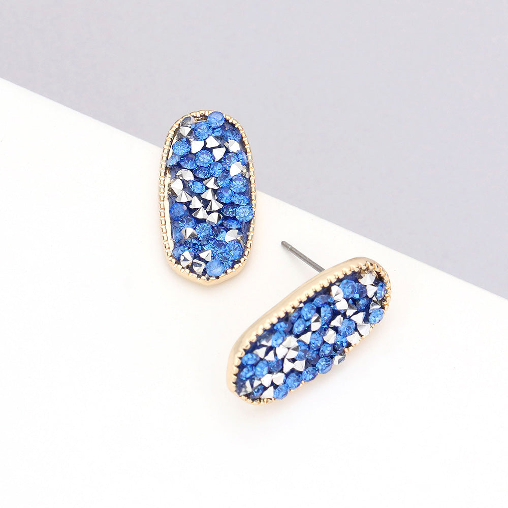 Madeline Love Gold, Sapphire Glitter Stone Oval Stud Earrings