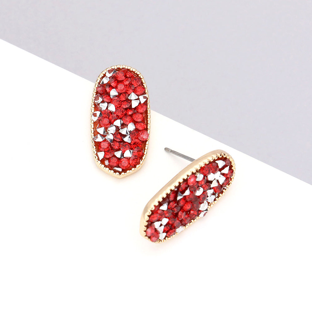 Madeline Love Gold, Siam Glitter Stone Oval Stud Earrings