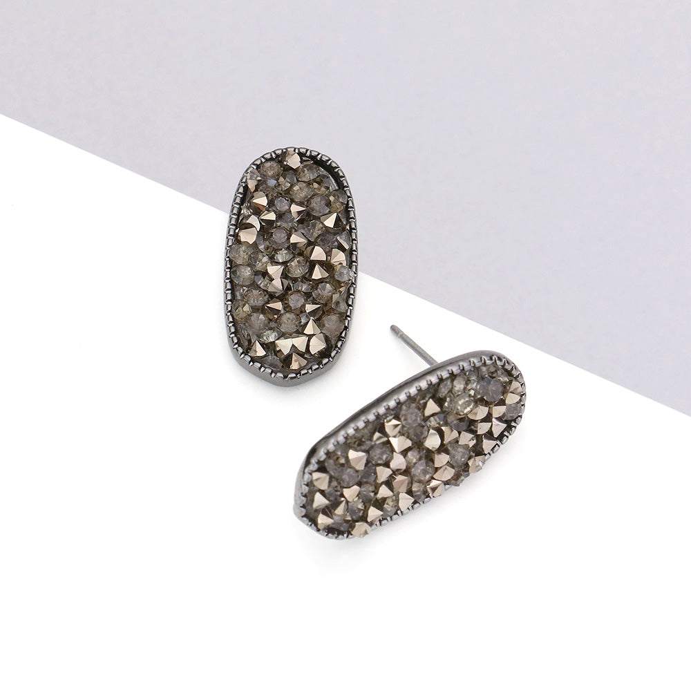 Madeline Love Hematite Glitter Stone Oval Stud Earrings