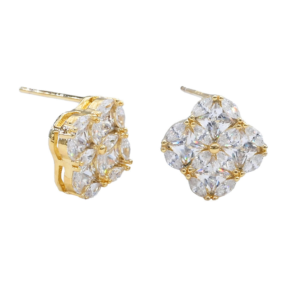 Madeline Love Gold Gold Dipped CZ Quatrefoil Stud Earrings - desc