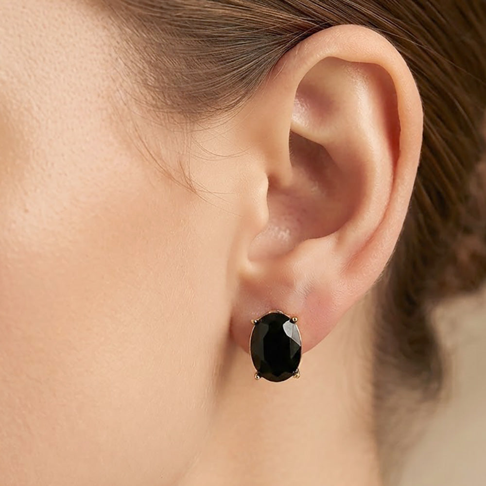 Madeline Love Black, Gold Oval Faceted Stone Stud Earrings