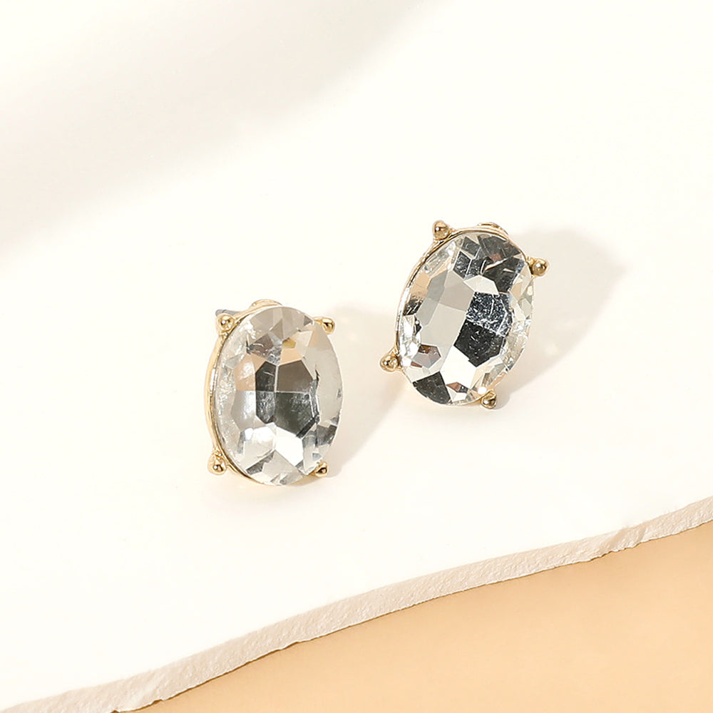 Madeline Love Clear, Gold Oval Faceted Stone Stud Earrings