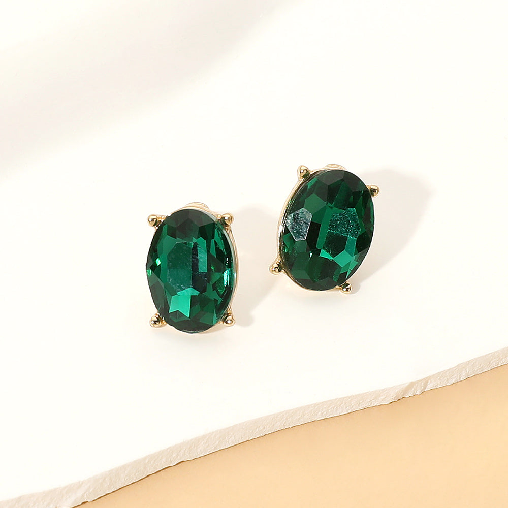 Madeline Love Emerald, Gold Oval Faceted Stone Stud Earrings