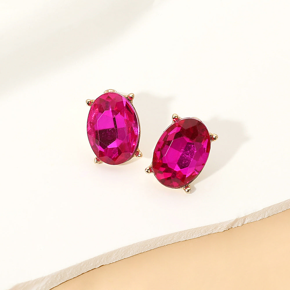 Madeline Love Fuchsia, Gold Oval Faceted Stone Stud Earrings