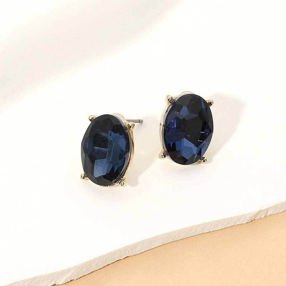 Madeline Love Gold, Montana Blue Oval Faceted Stone Stud Earrings