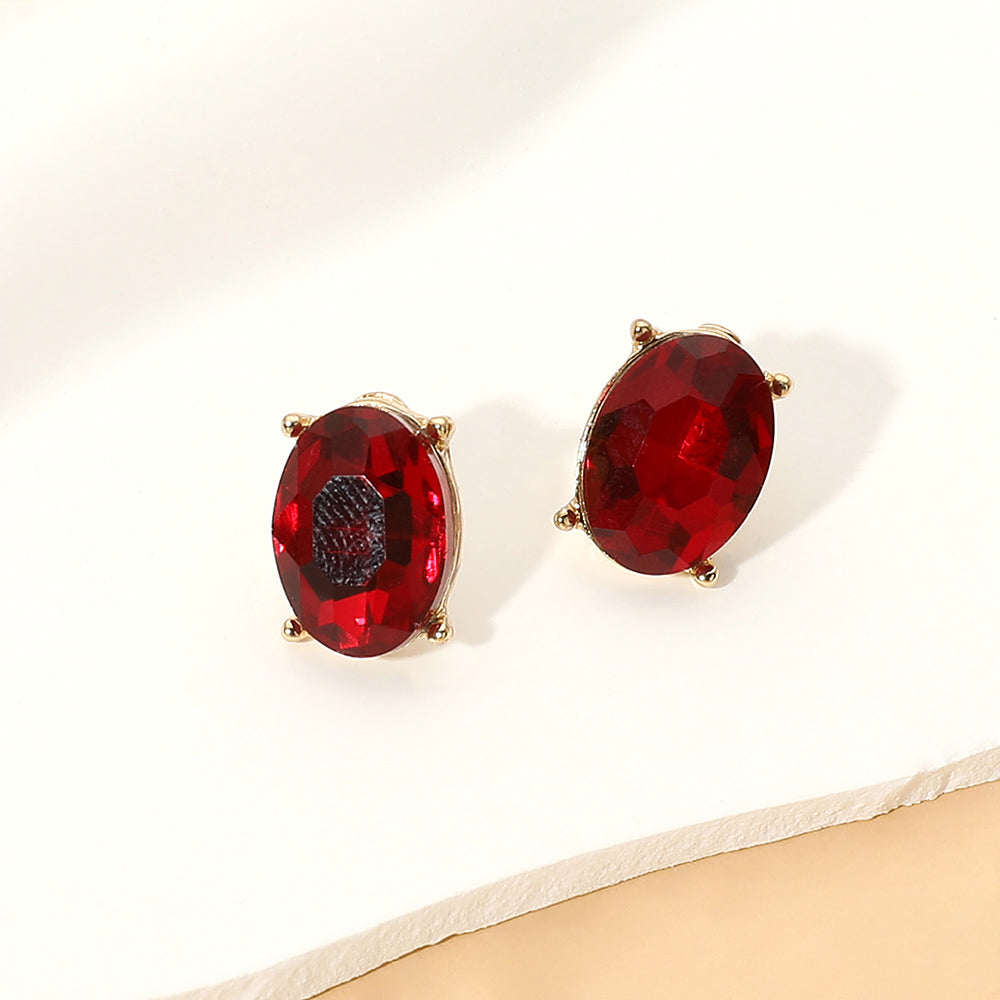 Madeline Love Gold, Siam Oval Faceted Stone Stud Earrings