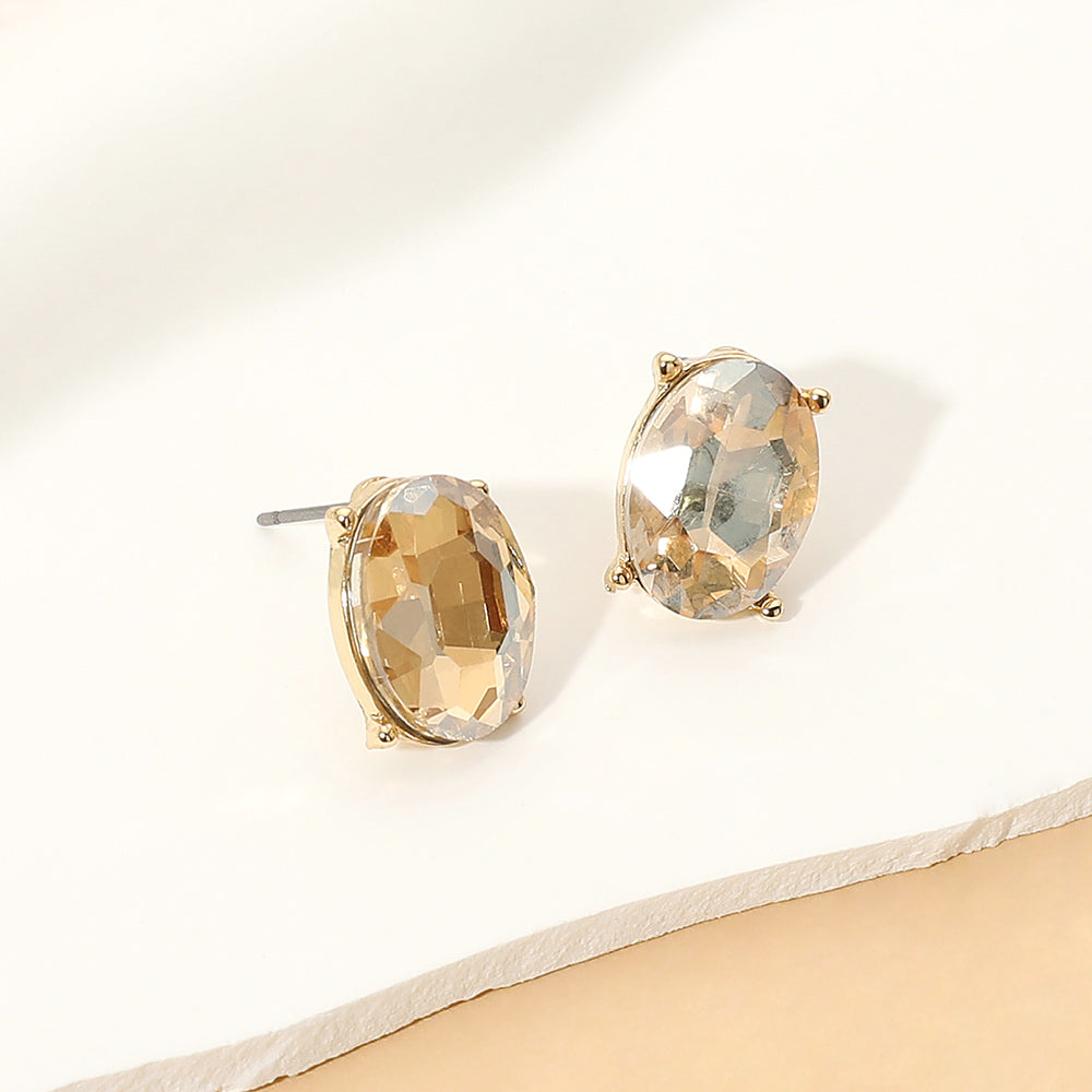 Madeline Love Gold, Topaz Oval Faceted Stone Stud Earrings