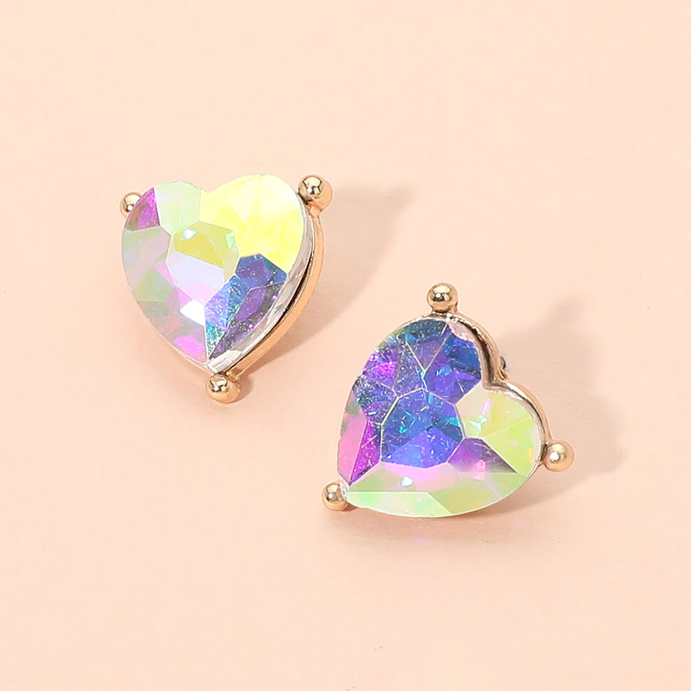 Madeline Love AB, Clear Faceted Heart Stone Stud Earrings