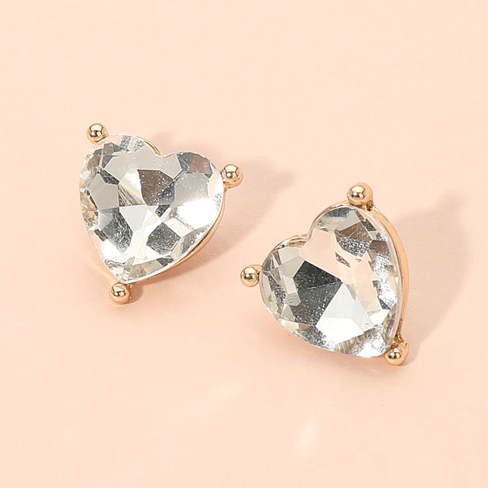 Madeline Love Clear Faceted Heart Stone Stud Earrings