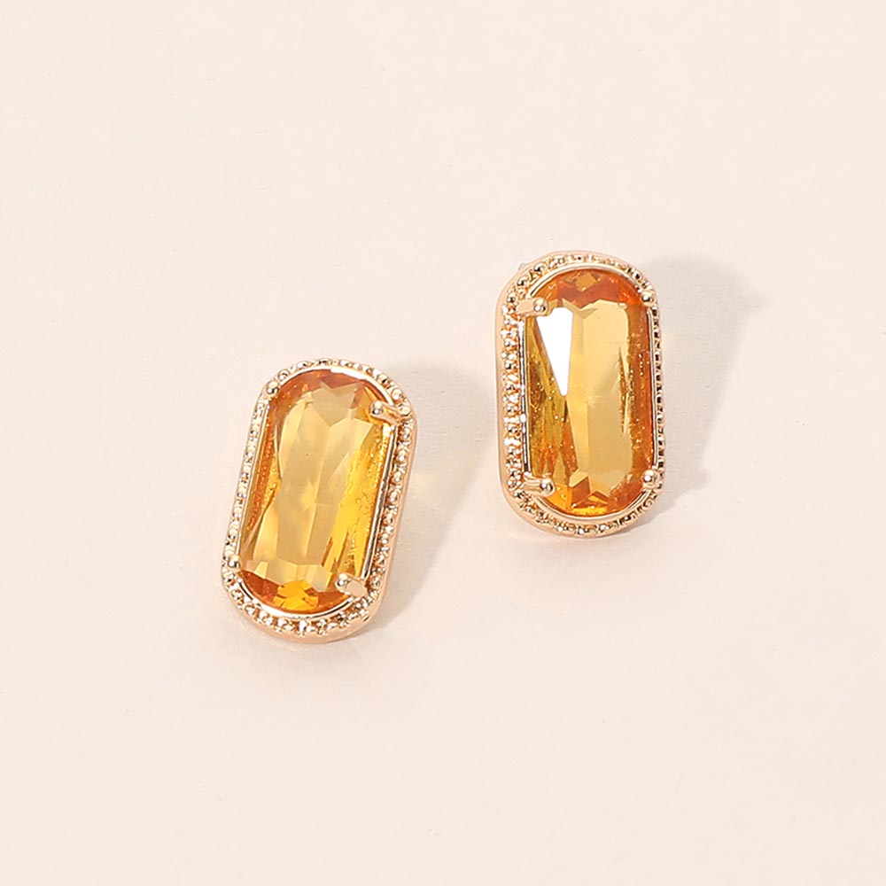 Madeline Love Dark, Yellow Rectangular Faceted Stone Cluster Stud Earrings