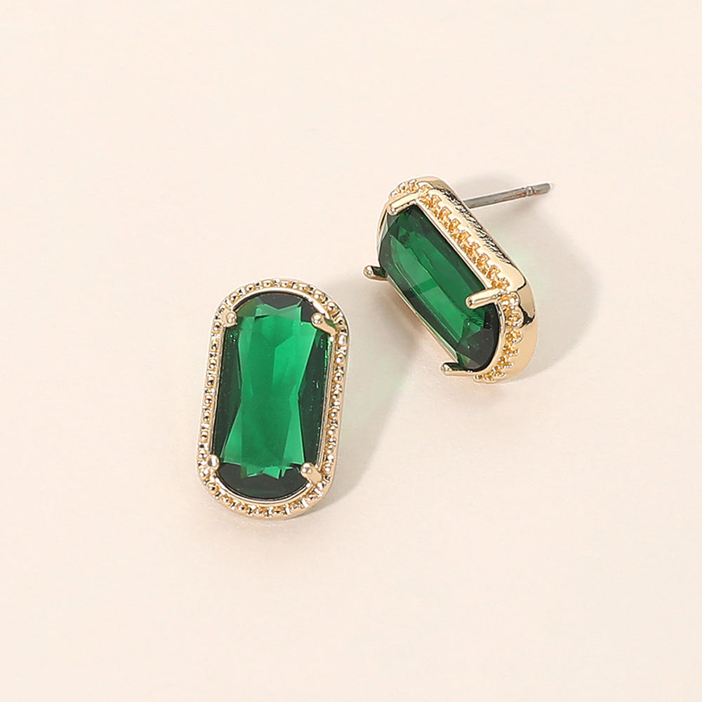 Madeline Love Green Rectangular Faceted Stone Cluster Stud Earrings