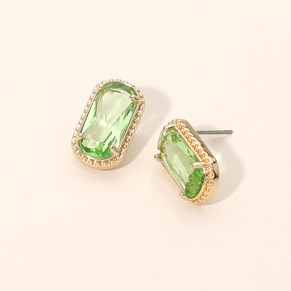Madeline Love Green, Light Rectangular Faceted Stone Cluster Stud Earrings