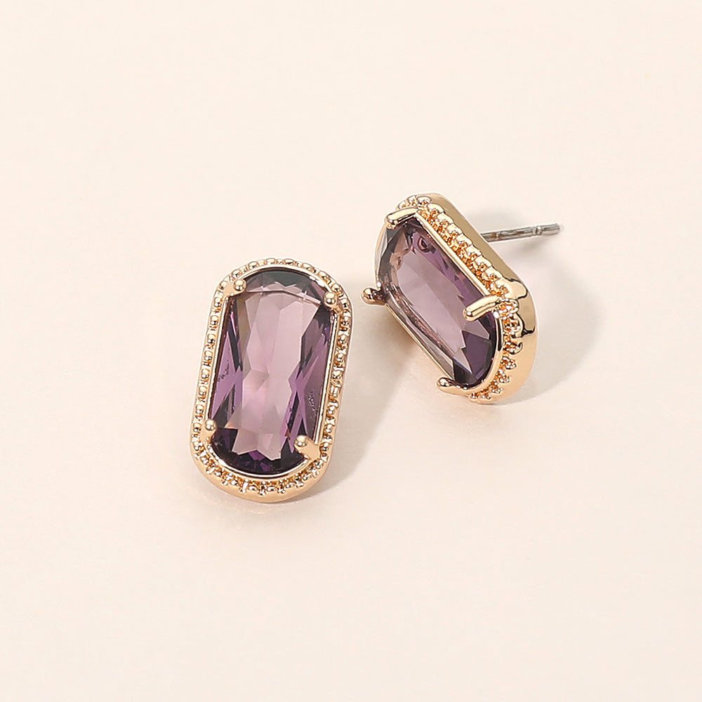 Madeline Love Purple Rectangular Faceted Stone Cluster Stud Earrings
