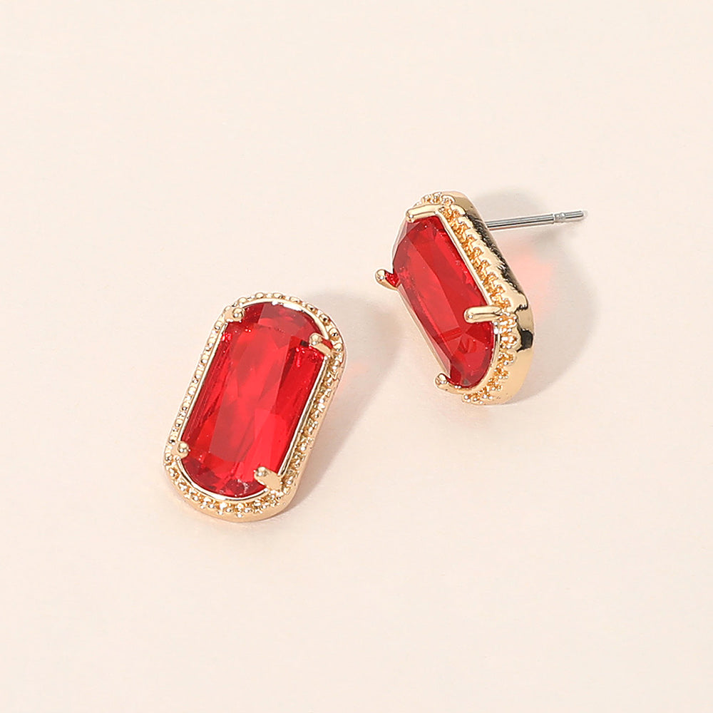 Madeline Love Red Rectangular Faceted Stone Cluster Stud Earrings