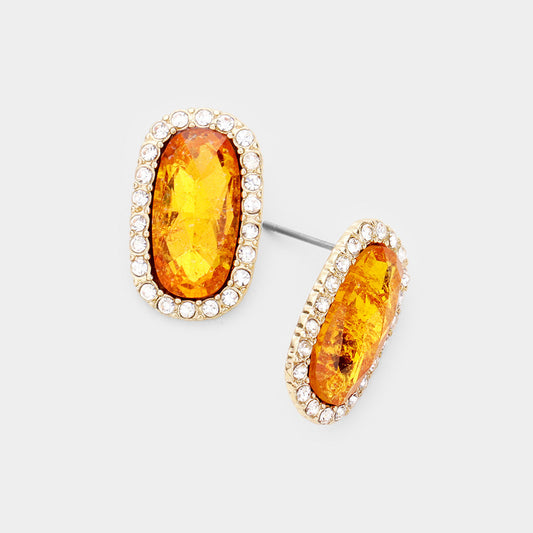Madeline Love Gold, Lt Col Topaz Druzy Rhinestone Pave Stud Earrings