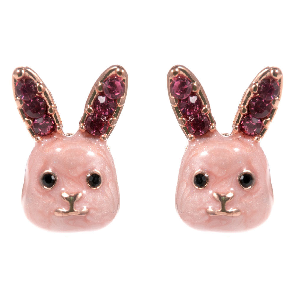 Madeline Love Light, Pink Enamel Easter Bunny Stud Earrings - desc