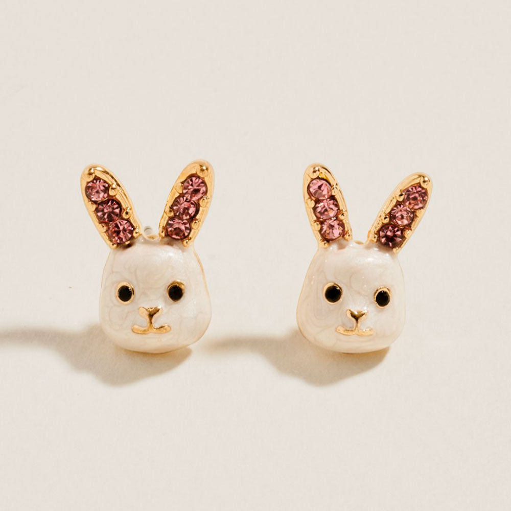 Madeline Love White Enamel Easter Bunny Stud Earrings