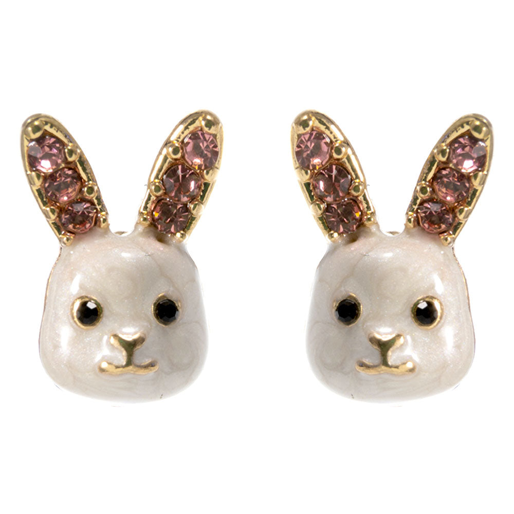 Madeline Love White Enamel Easter Bunny Stud Earrings - desc