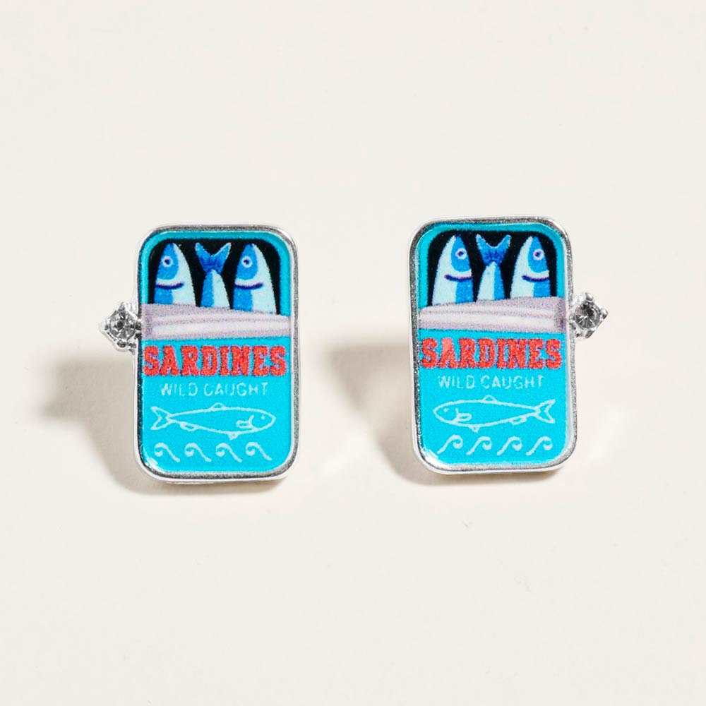 Madeline Love Silver, Turquoise Sardine Can Stud Earrings