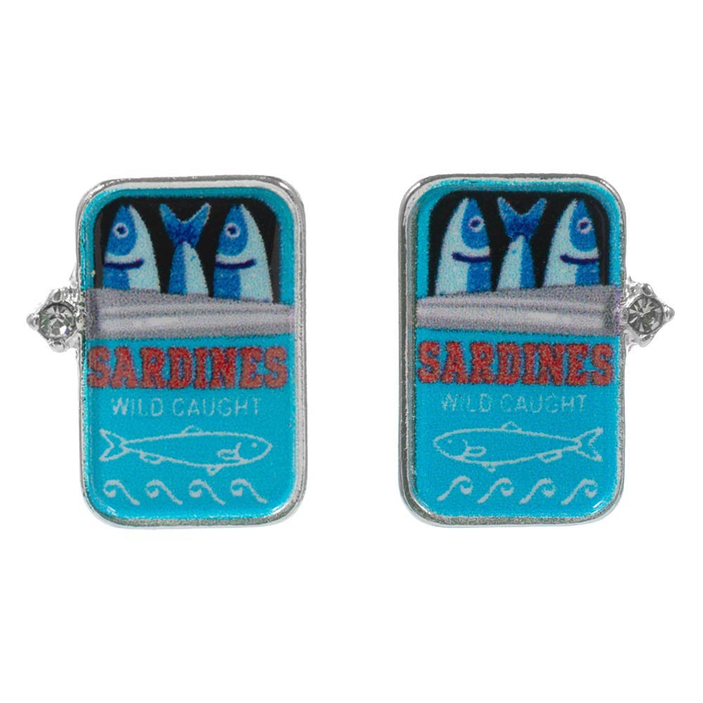 Madeline Love Silver, Turquoise Sardine Can Stud Earrings - desc