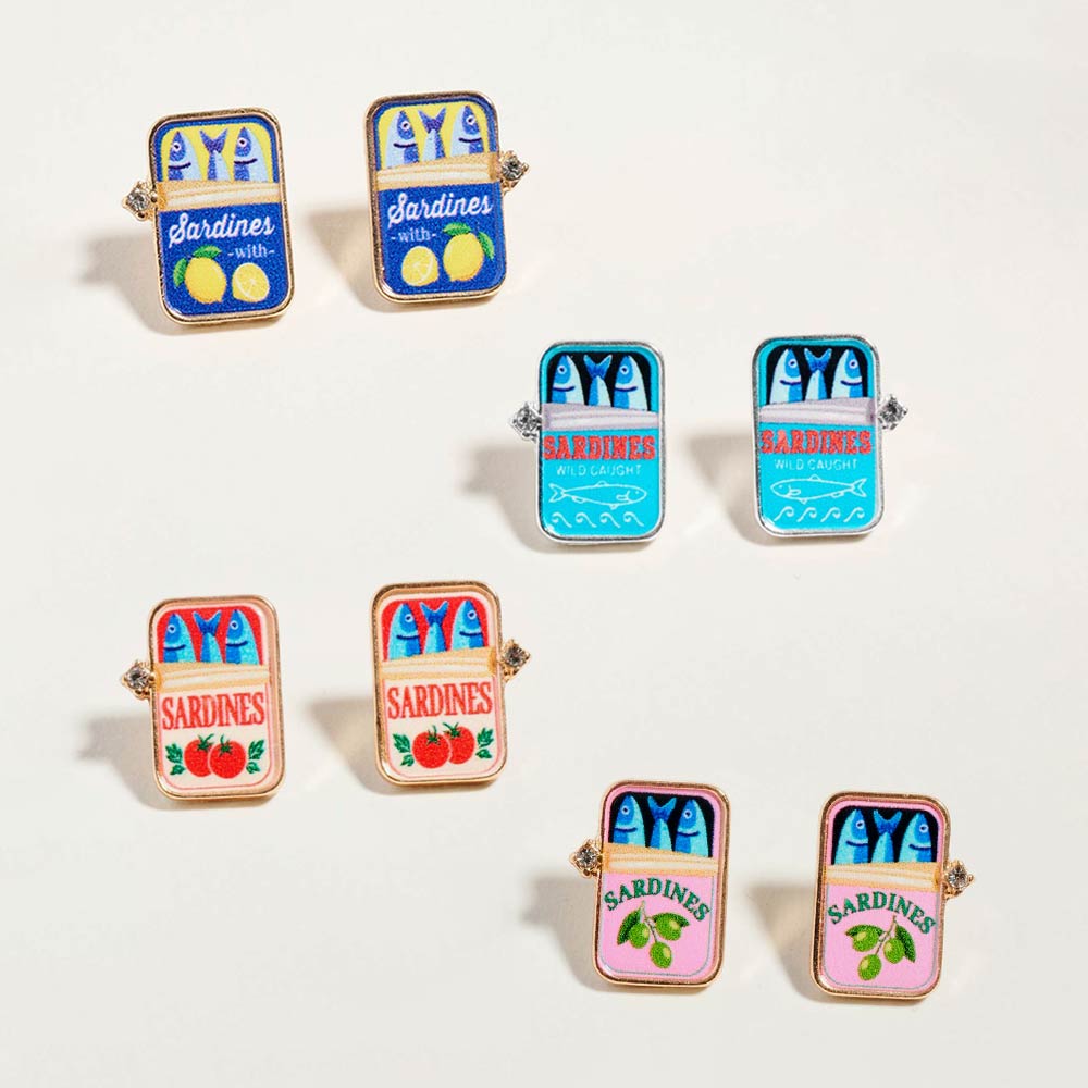 Madeline Love Silver, Turquoise Sardine Can Stud Earrings - extra