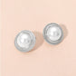 Madeline Love Rhodium, White Textured Frame Classic Pearl Stud Earrings