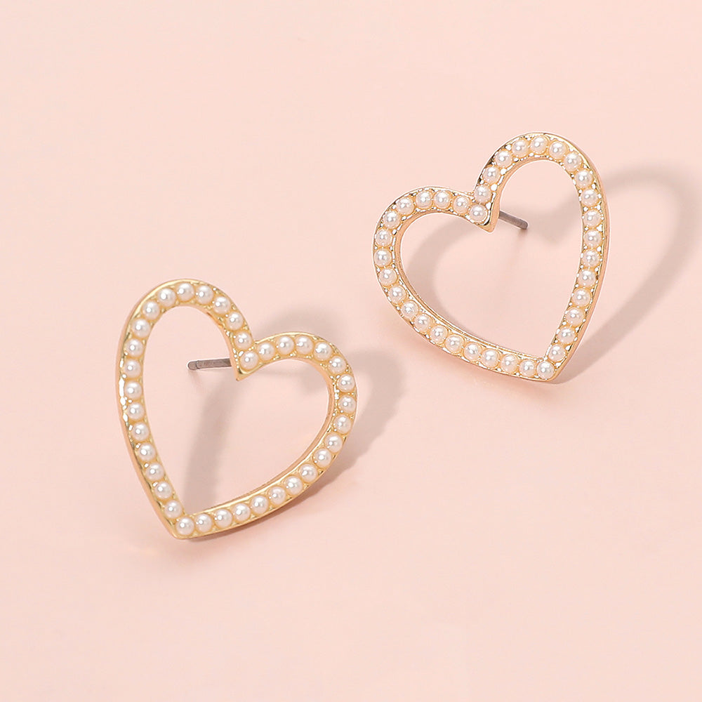 Madeline Love Gold Pearl Trim Open Heart Stud Earrings