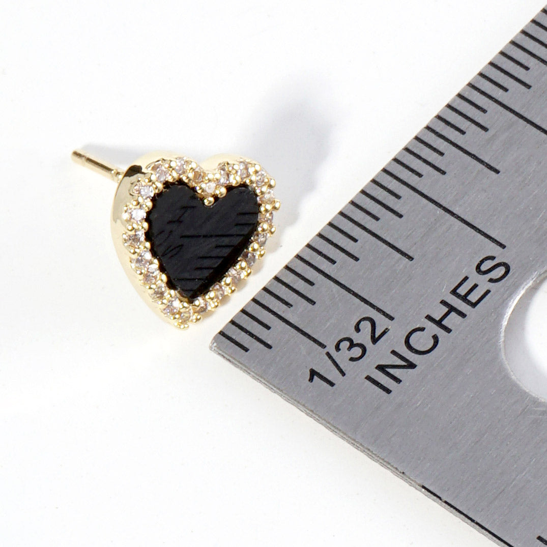 Gold Dipped CZ Stone Paved Rim Heart Stud Earrings