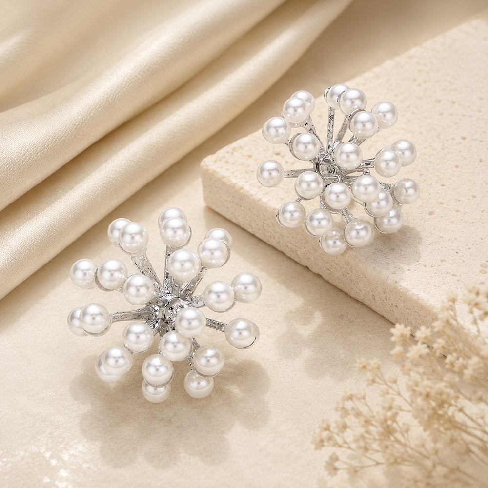 Madeline Love Silver Pearl Sunburst Stud Earrings